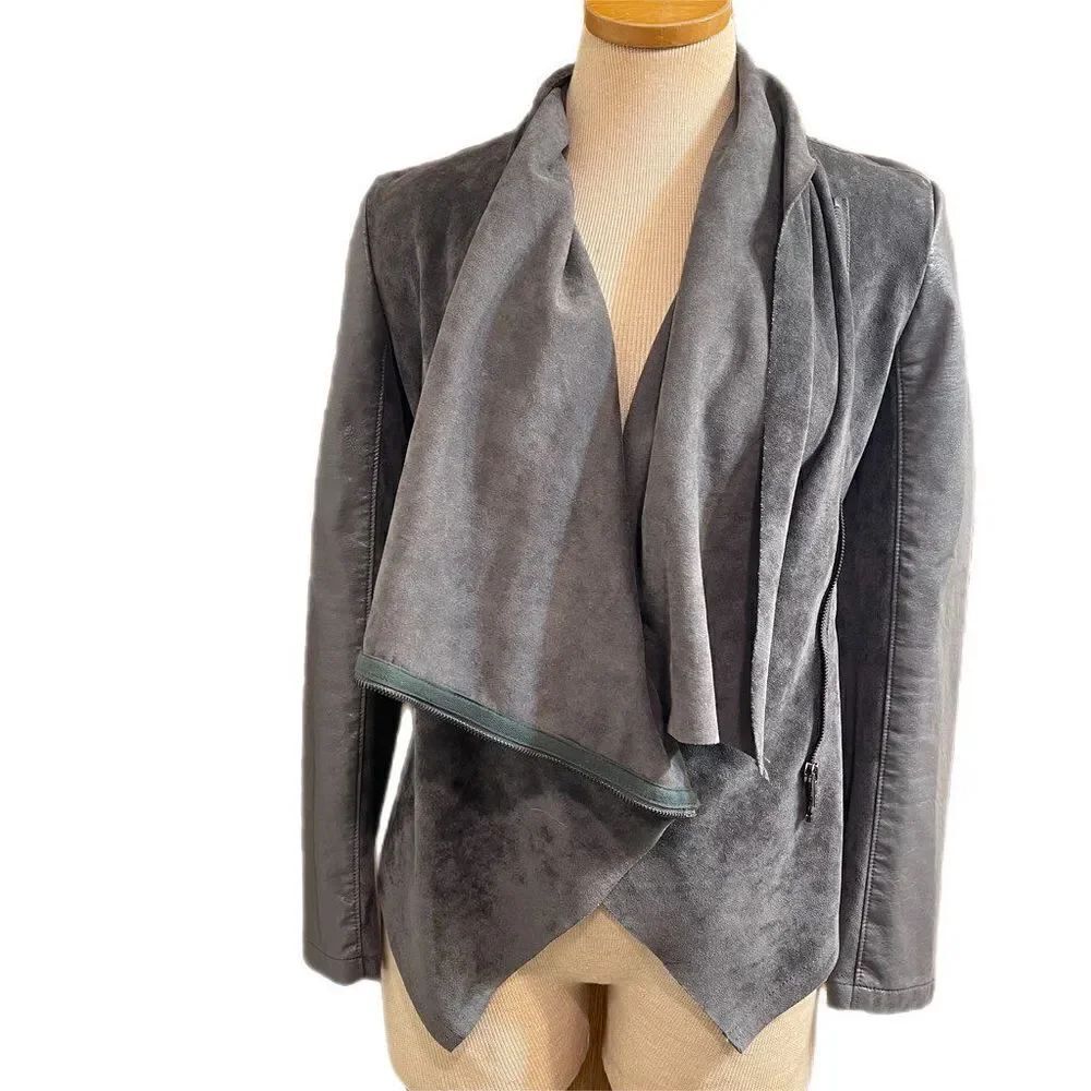 Blank NYC Women’s Grey Faux Suede Long Sleeve Moto Jacket Size XS